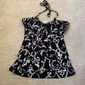 Women’s White House Black Market Black & White Pri￼nt Halter Top w/ Chain